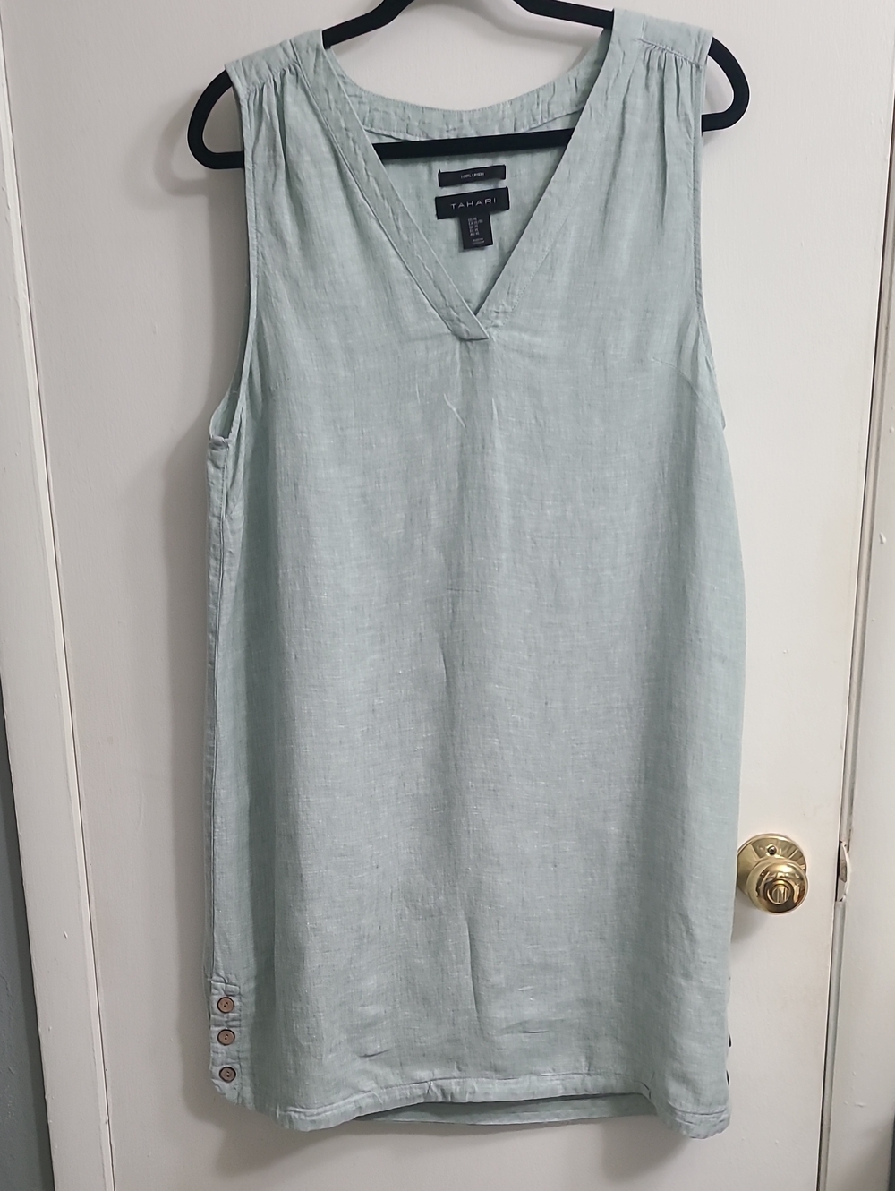 Tahari 100% Sleeveless Versatile Breathable Boho Trendy Linen Green Mint Sz XL